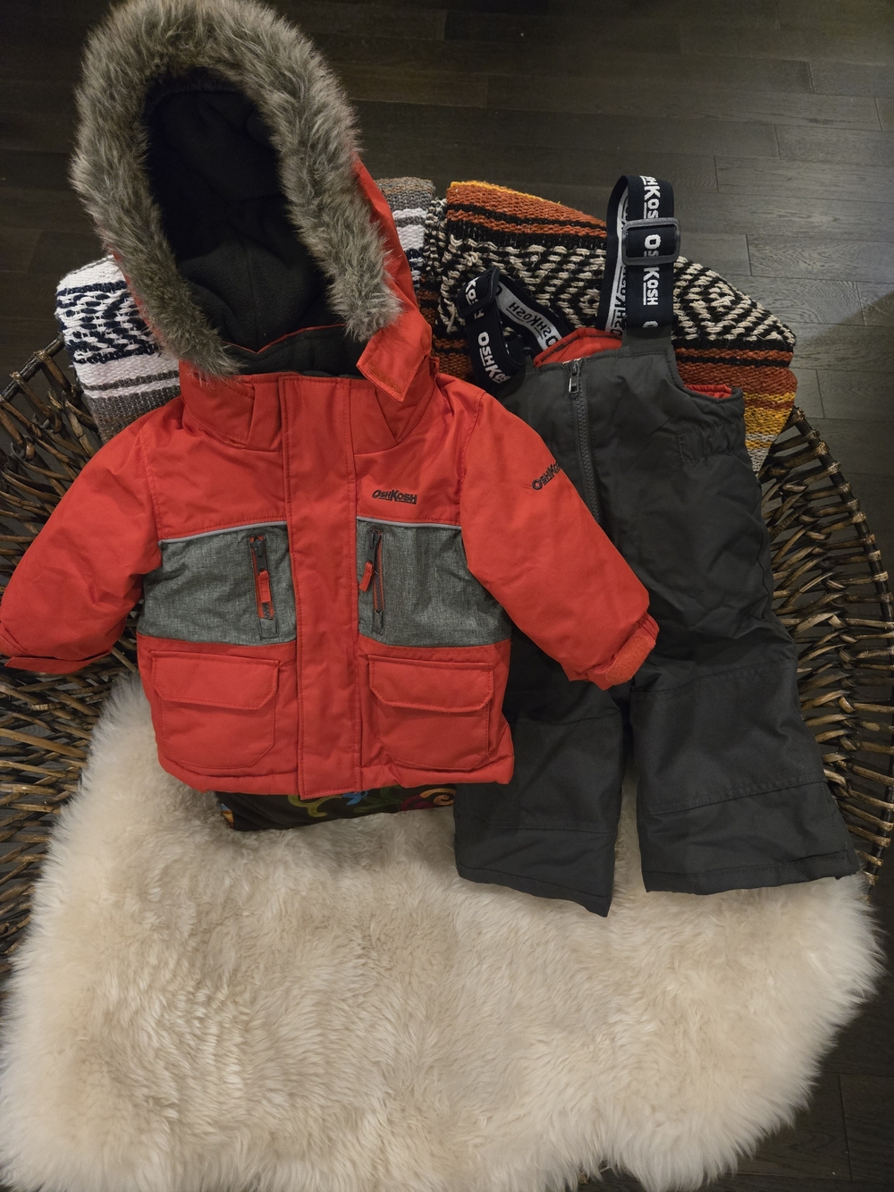 OshKosh 2 Piece Red and Black Hooded Snowsuit For Baby Boy